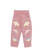 Jeans per bambina Stella McCartney Kids rosa con ricamo con uccelli - Rubino Kids