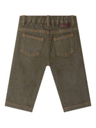 Jeans per neonato Bonpoint Jeliott verde con cuciture arancioni - Rubino Kids