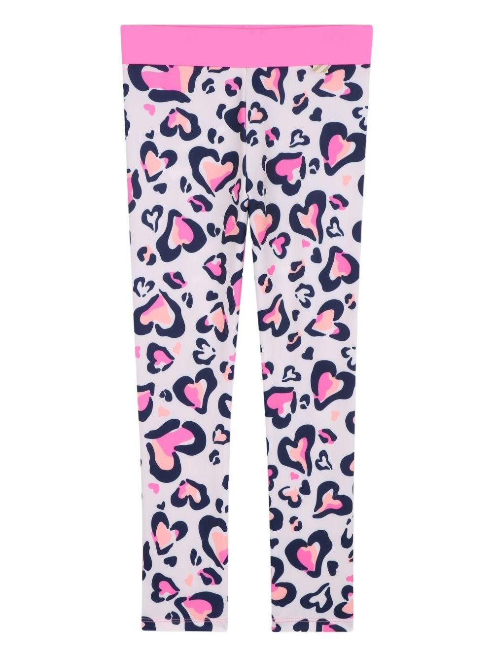 Leggings per bambina Billieblush rosa con stampa a cuori all - over - Rubino Kids
