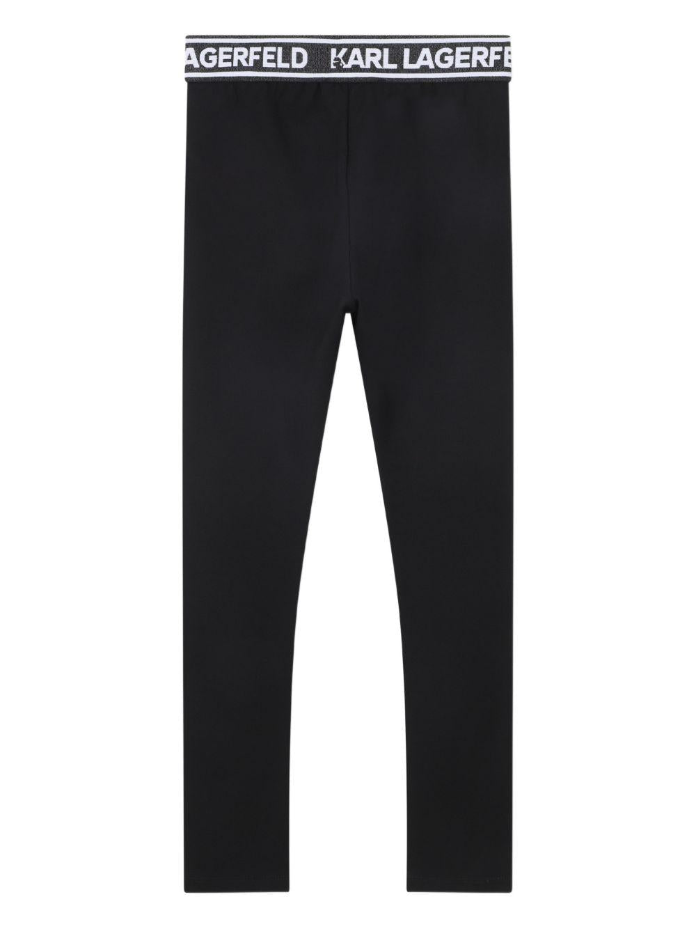 Leggings per bambina Karl Lagerfeld Kids nero con rifinitura con logo - Rubino Kids