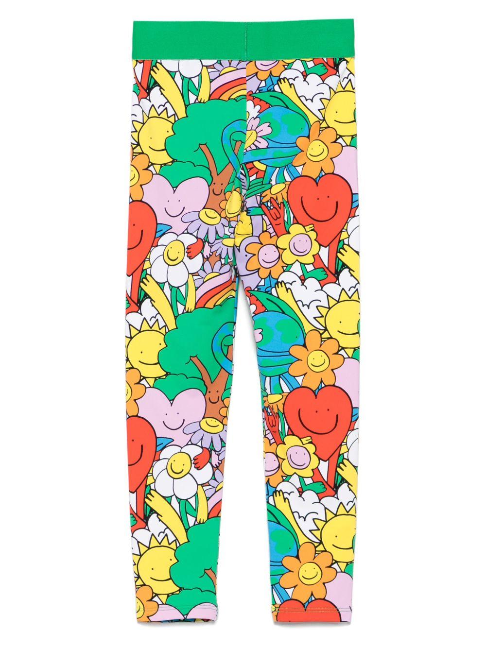 Leggings per bambina Stella McCartney Kids verde con stampa floreale - Rubino Kids