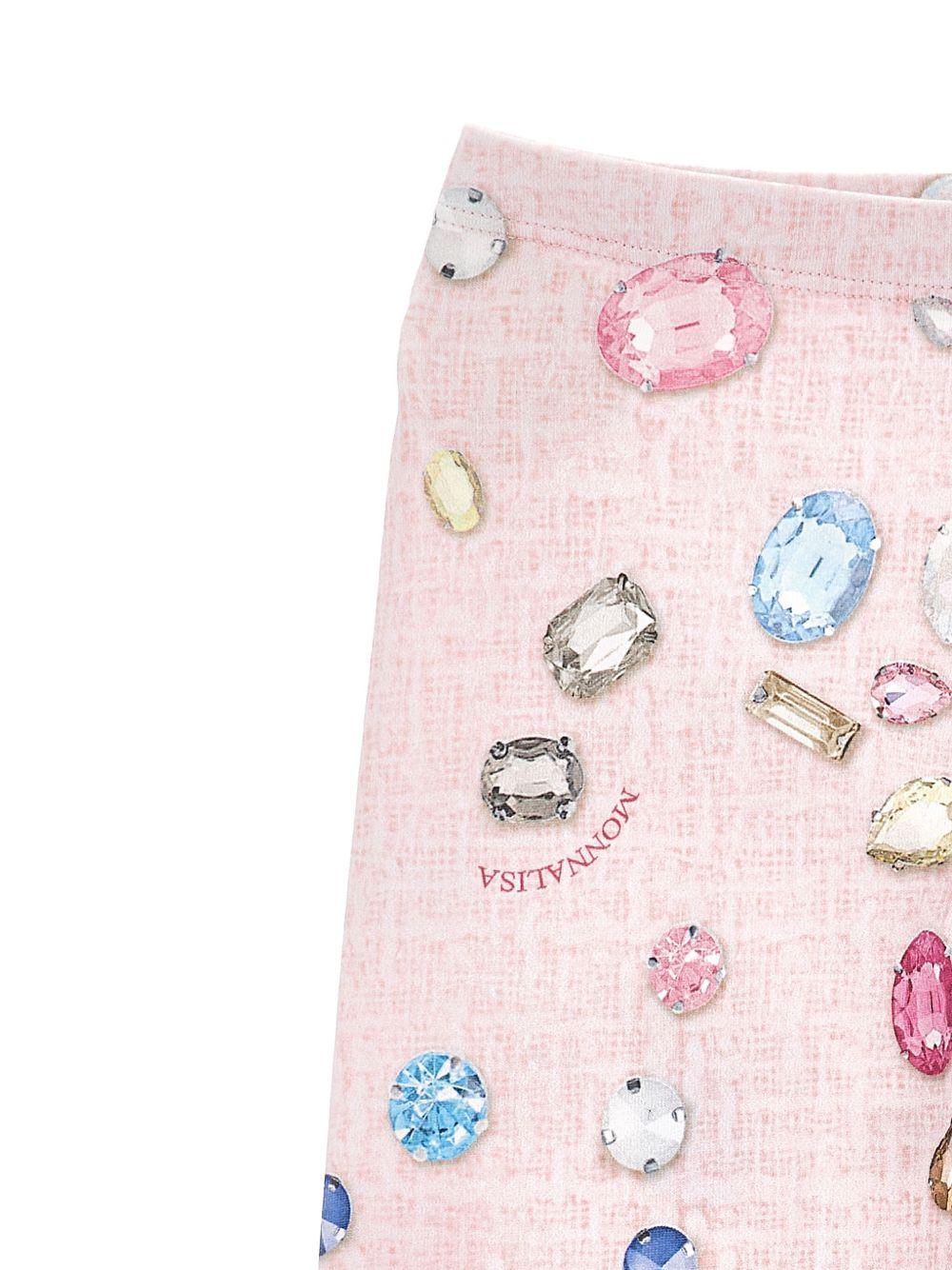 Leggings per bambina Stitch Disney x Monnalisa rosa con stampa gemme - Rubino Kids