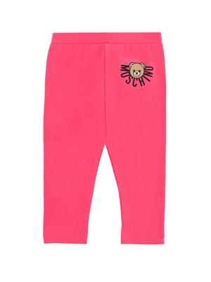 Leggings per neonata Moschino Kids fucsia con logo teddy