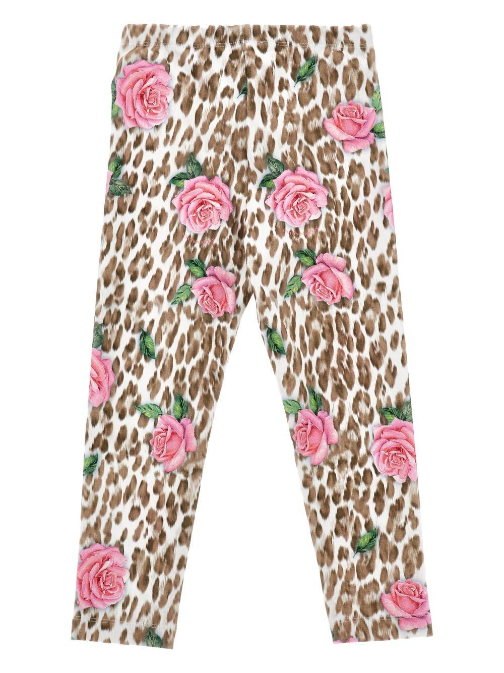 Leggins per bambina Monnalisa animalier con stampa a fiori - Rubino Kids