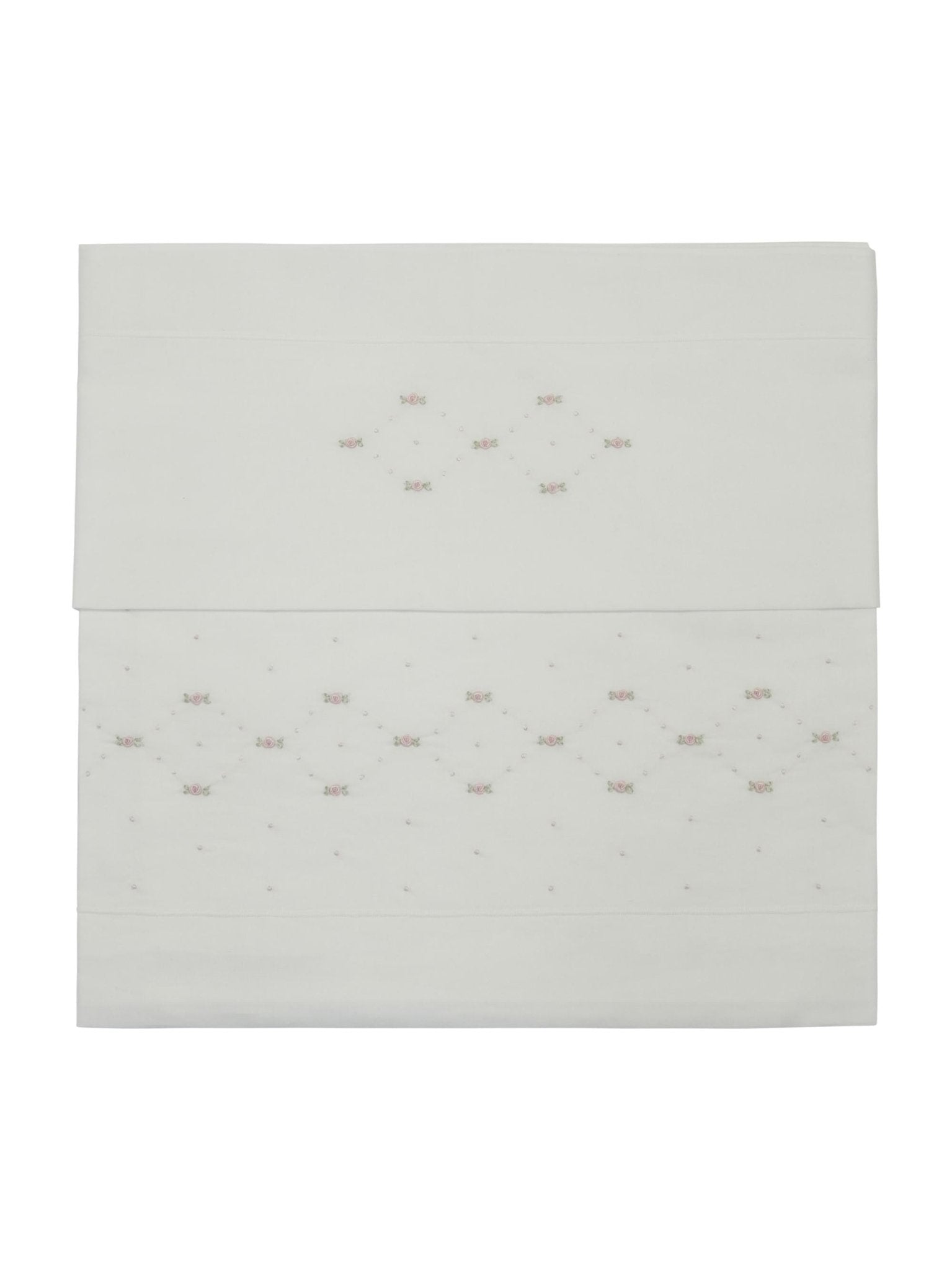 Lenzuola da culla per neonati Mariella Ferrari bianca con ricamo fiori rosa - Rubino Kids