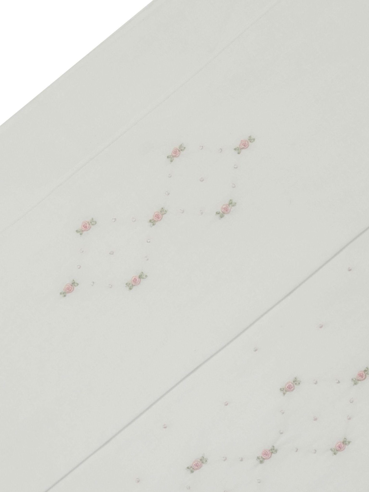 Lenzuola da culla per neonati Mariella Ferrari bianca con ricamo fiori rosa - Rubino Kids