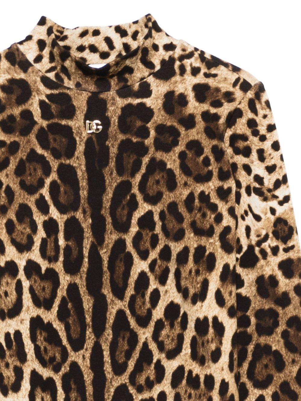 Maglia per bambina Dolce & Gabbana Kids marrone con stampa leopardata - Rubino Kids