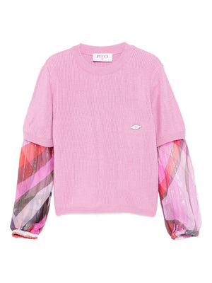 Emilio Pucci Junior pink ribbed sweater for girls