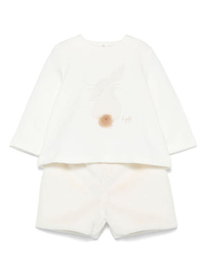 Maglietta e shorts per neonata Il Gufo bianco con stampa e motivo coniglio sul davanti