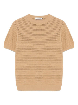 Maglietta lavorata a maglia per bambino Paolo Pecora Kids beige con orlo a coste