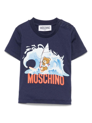 Maglietta Orsetto per neonato Moschino Kids blu con scollo rotondo