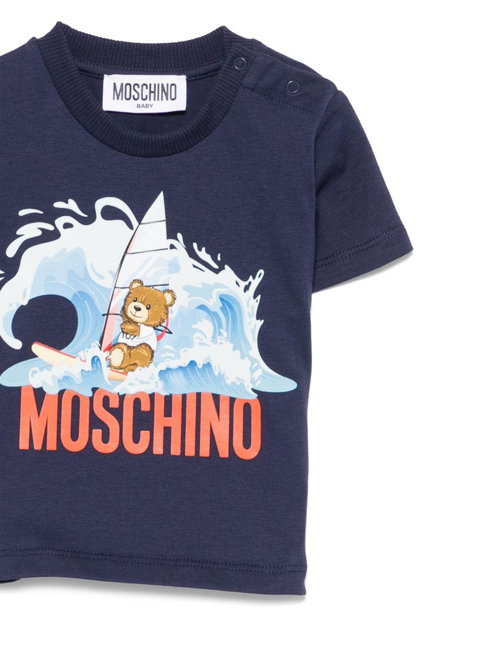 Maglietta Orsetto per neonato Moschino Kids blu con scollo rotondo - Rubino Kids