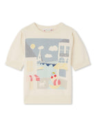 Maglione a maniche corte Elvira per bambina Bonpoint beige con scollo rotondo - Rubino Kids