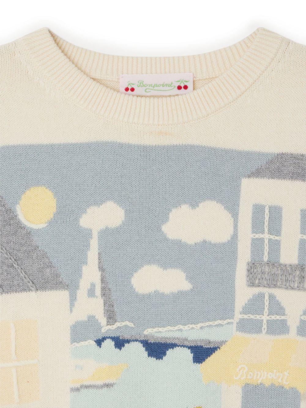 Maglione a maniche corte Elvira per bambina Bonpoint beige con scollo rotondo - Rubino Kids