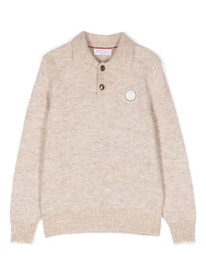 Maglione con applicazione per bambino Brunello Cucinelli Kids beige con orlo dritto