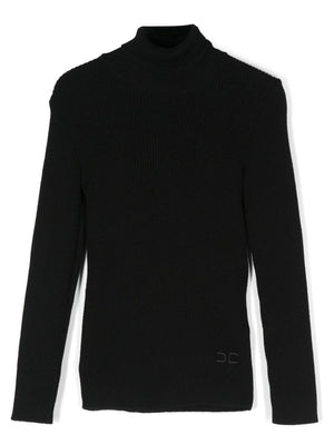 Maglione con logo ricamato per bambina Elisabetta Franchi La Mia Bambina nero con collo alto