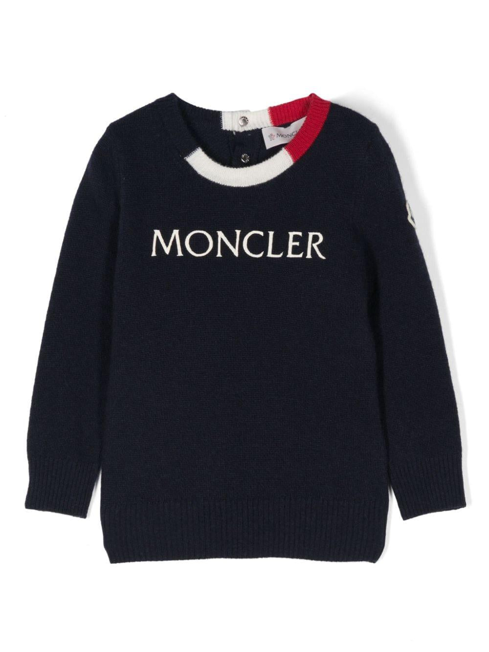 Maglione con ricamo logo per neonato Moncler Enfant blu con rifinitura a coste - Rubino Kids