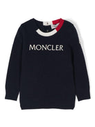 Maglione con ricamo logo per neonato Moncler Enfant blu con rifinitura a coste - Rubino Kids