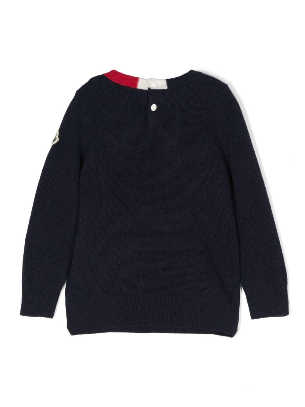 Maglione con ricamo logo per neonato Moncler Enfant blu con rifinitura a coste - Rubino Kids