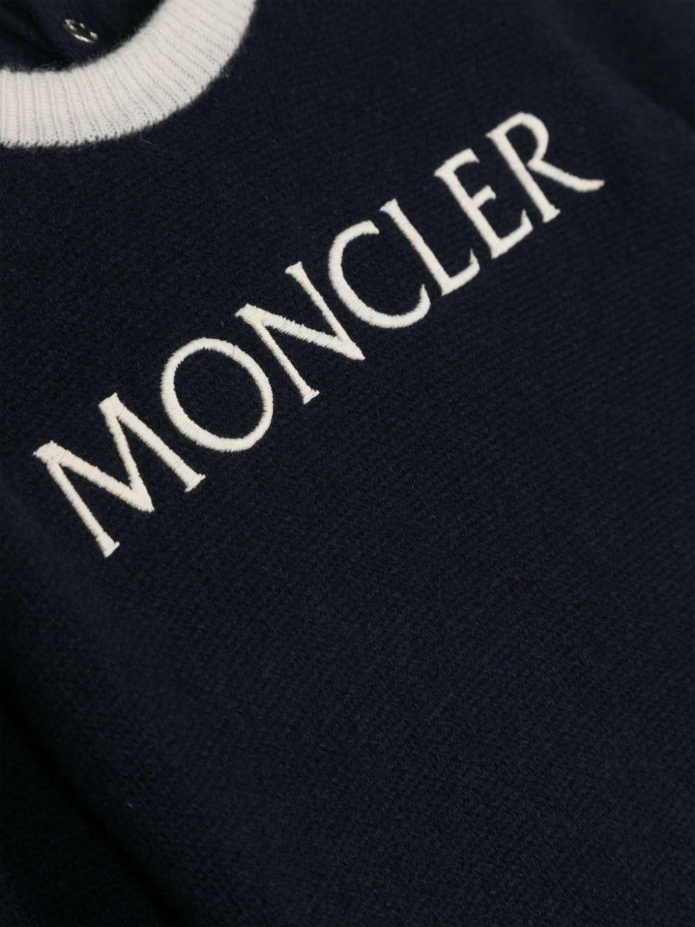 Maglione con ricamo logo per neonato Moncler Enfant blu con rifinitura a coste - Rubino Kids