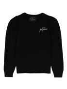 Maglione con ricamo per bambina John Richmond Junior nero con scollo rotondo - Rubino Kids