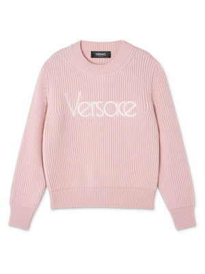 Maglione con ricamo per bambina Versace Kids rosa con orlo dritto
