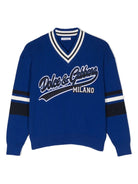 Maglione con ricamo per bambino Dolce & Gabbana Kids blu con scollo a V - Rubino Kids