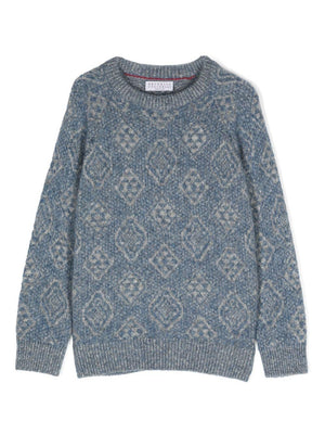 Maglione fantasia per bambino Brunello Cucinelli Kids blu con motivo all-over