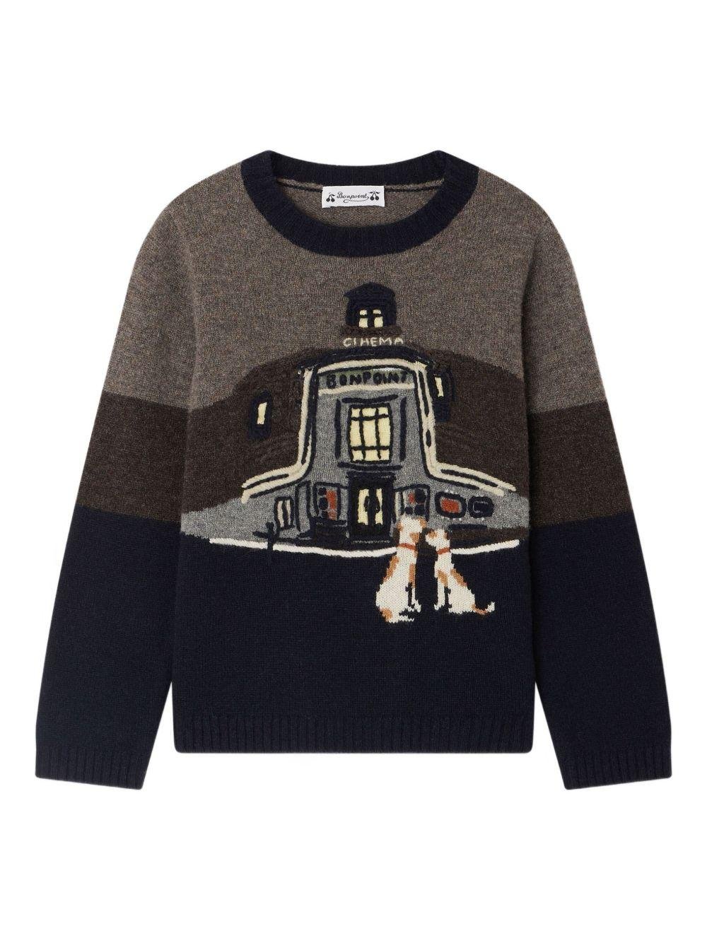 Maglione Jean per bambino Bonpoint blu con ricamo - Rubino Kids