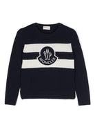 Maglione lavorato a maglia con logo ricamato per bambino Moncler Enfant blu con girocollo - Rubino Kids