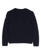 Maglione lavorato a maglia con logo ricamato per bambino Moncler Enfant blu con girocollo - Rubino Kids