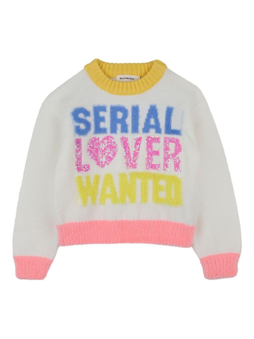 Maglione per bambina Billieblush bianco con grafica "Serial Lover Wanted" - Rubino Kids