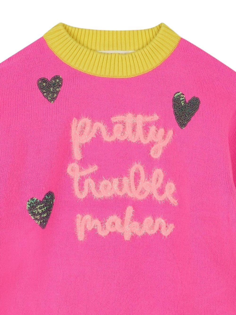 Maglione per bambina Billieblush rosa con ricamo "Pretty Trouble Maker" - Rubino Kids