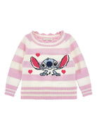 Maglione per bambina Disney x Monnalisa rosa a righe con ruches e ricamo Stitch - Rubino Kids