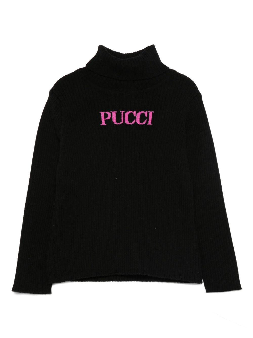 Maglione per bambina Emilio Pucci Junior nero con tessuto a coste - Rubino Kids