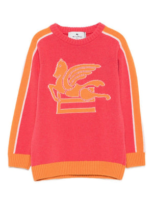 ETRO KIDS fuchsia sweater for girls with Pegasus motif