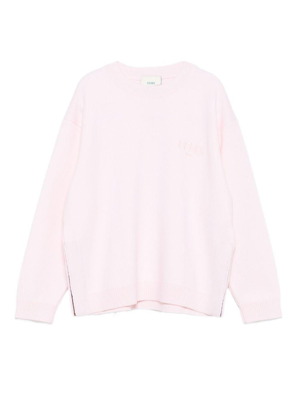 Maglione per bambina Fendi Kids rosa in lana con logo - Rubino Kids