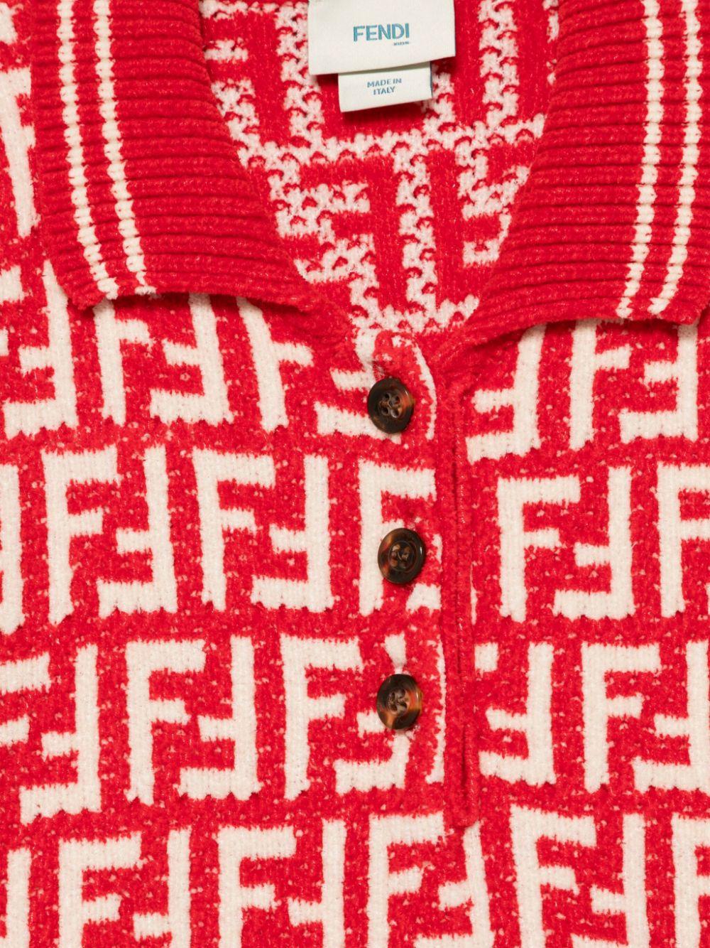 Fendi Kids red sweater for girls with collar and FF monogram