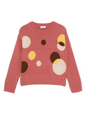 Pink Il Gufo sweater for girls with a circle pattern