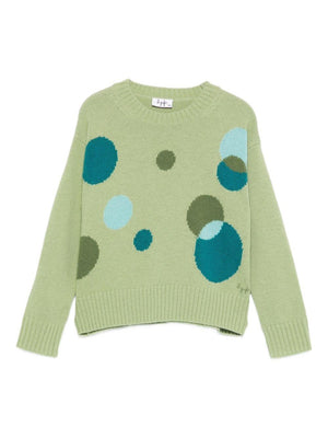 Green Owl sweater for girls with a circle pattern
