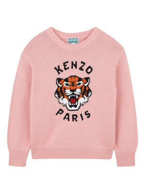 Maglione per bambina Kenzo Kids rosa con motivo Tiger Head