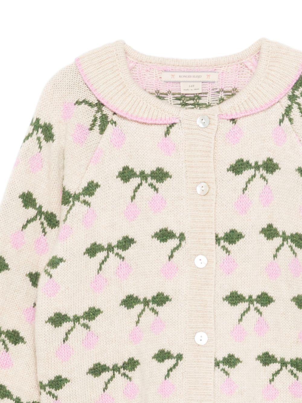 Maglione per bambina Konges Sløjd beige con ricamo ciliegie - Rubino Kids