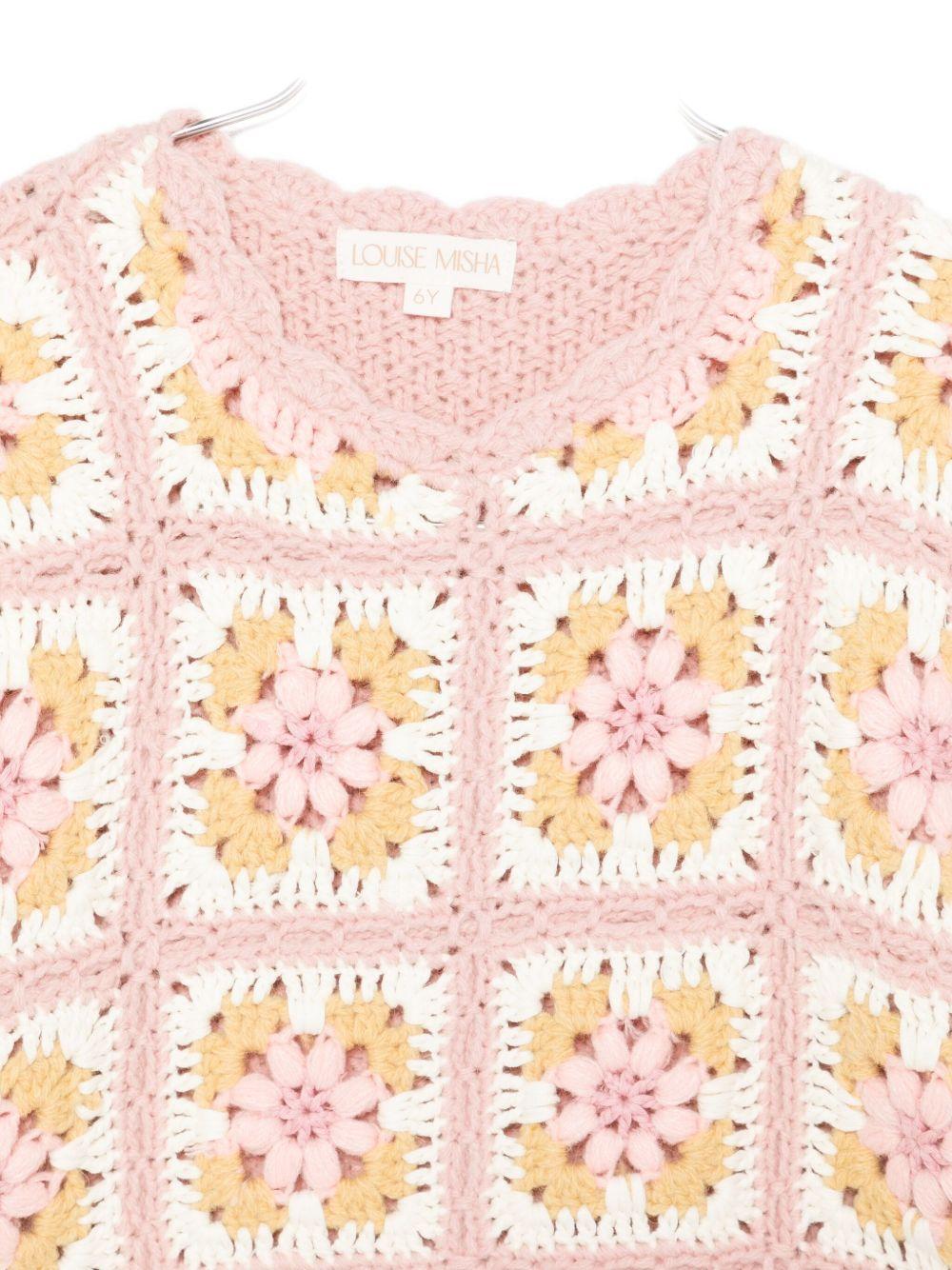 Maglione per bambina Louise Misha rosa con pannelli all'uncinetto - Rubino Kids
