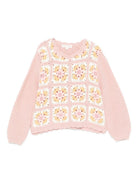 Maglione per bambina Louise Misha rosa con pannelli all'uncinetto - Rubino Kids