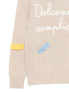 Maglione per bambina MC2 Saint Barth Kids beige con scritta ricamata sul davanti "Dolcemente complicata" - Rubino Kids