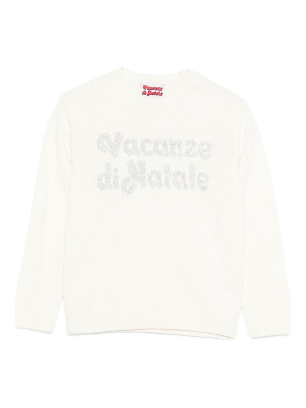 Maglione per bambina MC2 Saint Barth Kids bianco con scritta "Vacanze di Natale" - Rubino Kids