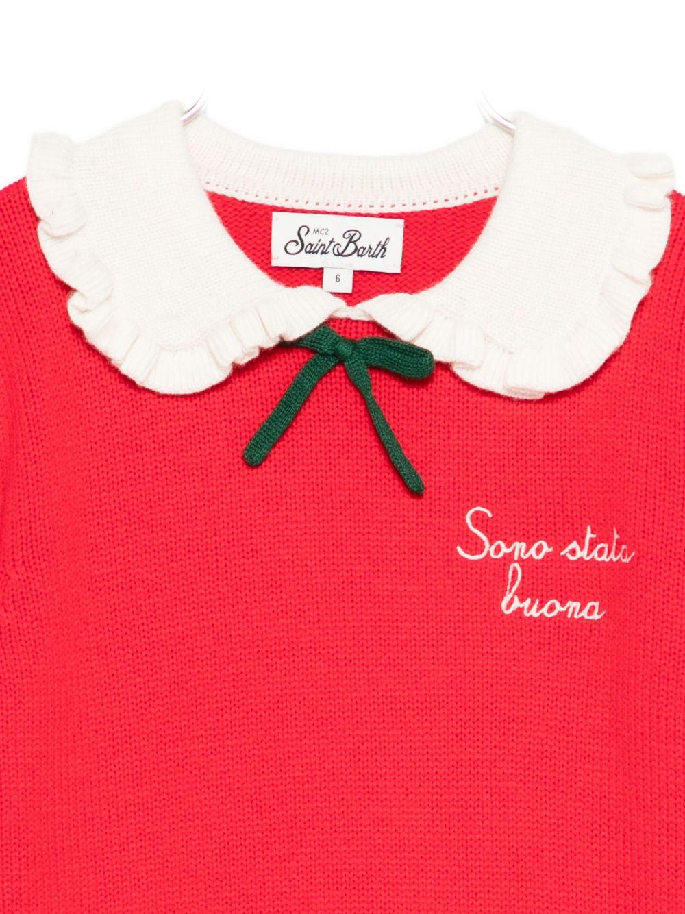 Maglione per bambina MC2 Saint Barth Kids rosso natalizio con dettaglio fiocco verde - Rubino Kids