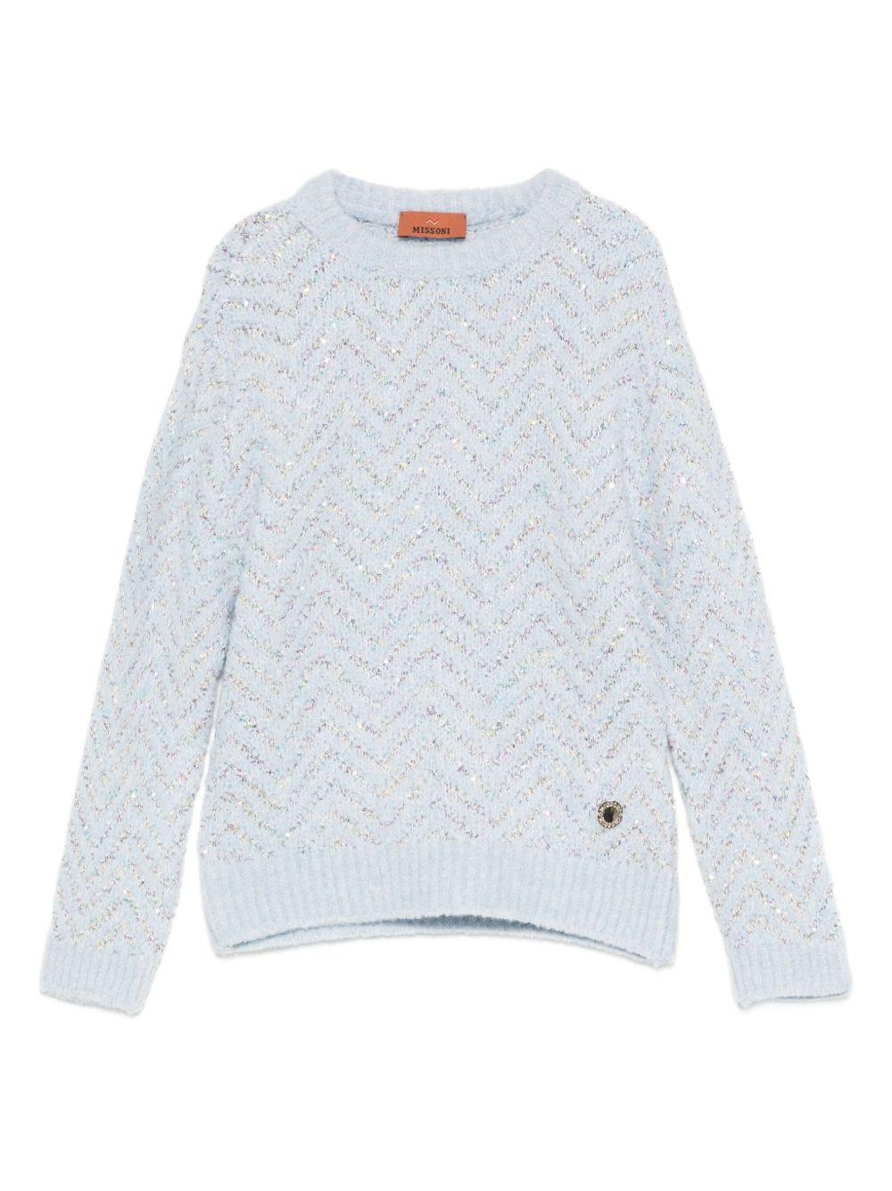 Maglione per bambina Missoni Kids azzurro a chevron con paillettes - Rubino Kids