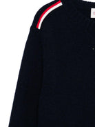 Maglione per bambina Moncler Enfant blu notte in lana vergine con toppa con logo - Rubino Kids