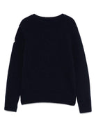 Maglione per bambina Moncler Enfant blu notte in lana vergine con toppa con logo - Rubino Kids